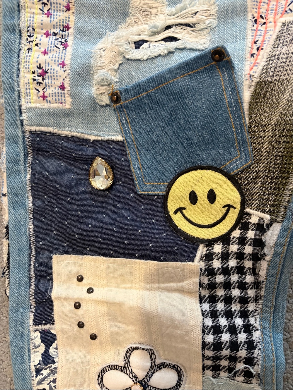 BDG Light Blue Denim Flare Jeans with Colorful Patchwork - Picture 5 of 7